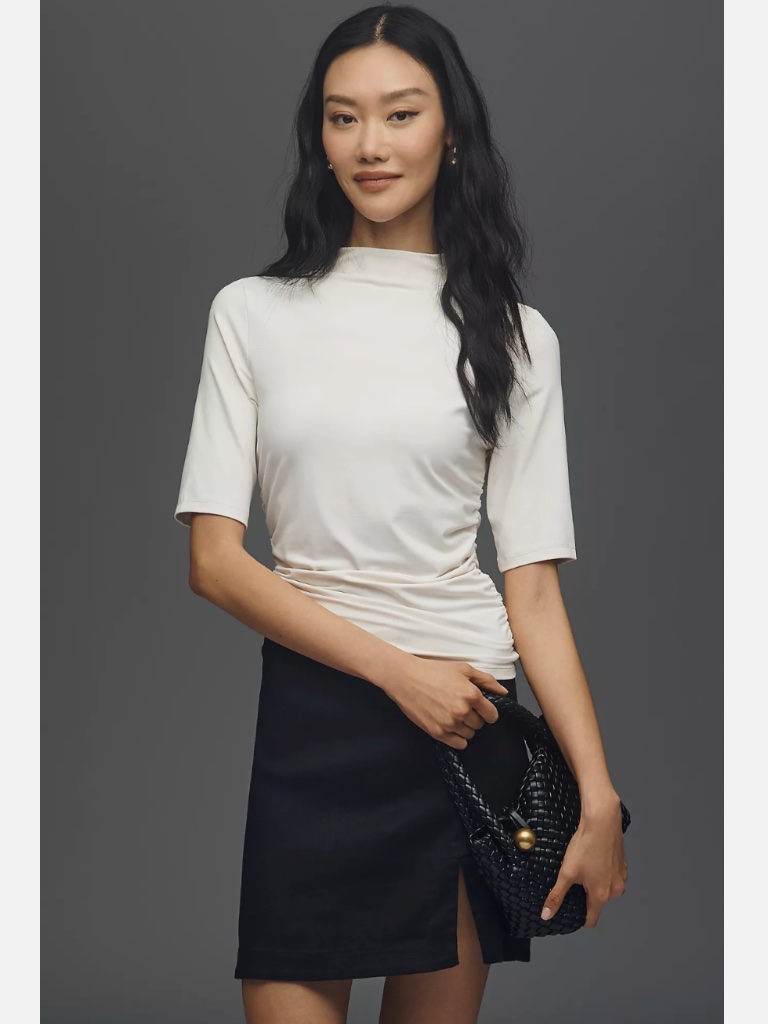 Nwt By Anthropologie Ruched Three-Quarter Sleeve Top